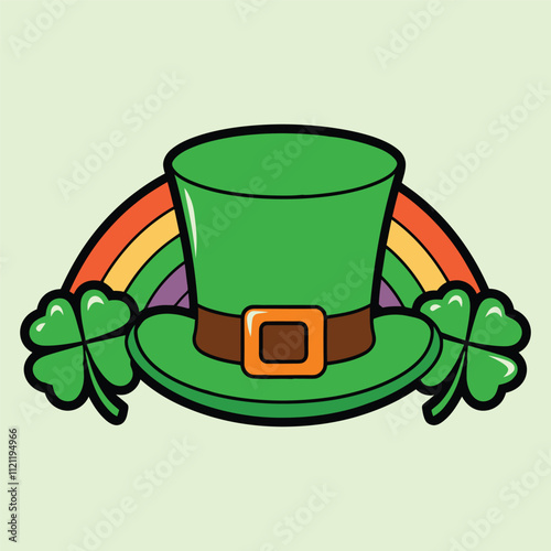 St. Patrick's Day Hat with Shamrocks and Rainbow Illustration