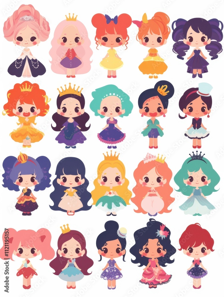 Cheerful Cartoon Girl Stickers: A Diverse Hair and Costume Collection Cheerful Cartoon Girl Stickers: A Diverse Hair and Costume Collection
