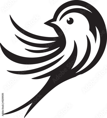 Minimalist black and white bird vector design perfect for logos, illustrations, and creative projects. Clean lines and simple design make it versatile for various digital and print applications. photo