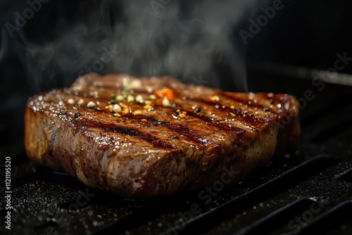 Juicy, Perfectly Grilled Steak with Smoky Steam Rising photo