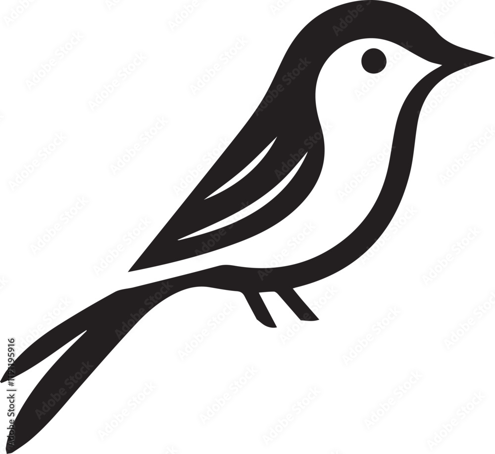 Obraz premium Minimalist black and white bird vector design perfect for logos, illustrations, and creative projects. Clean lines and simple design make it versatile for various digital and print applications.