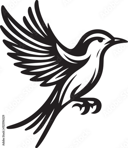 Minimalist black and white bird vector design perfect for logos, illustrations, and creative projects. Clean lines and simple design make it versatile for various digital and print applications. photo