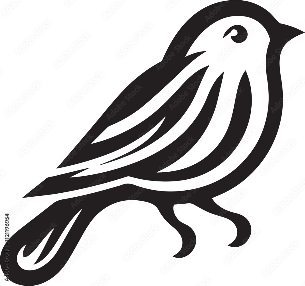 Obraz premium Minimalist black and white bird vector design perfect for logos, illustrations, and creative projects. Clean lines and simple design make it versatile for various digital and print applications.