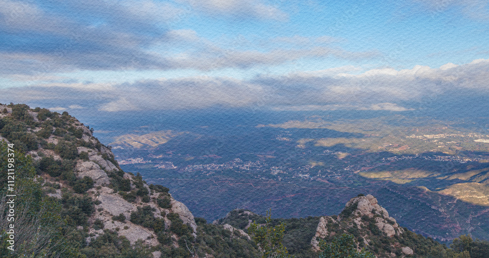 Fototapeta premium Mountain top with a city in the distance