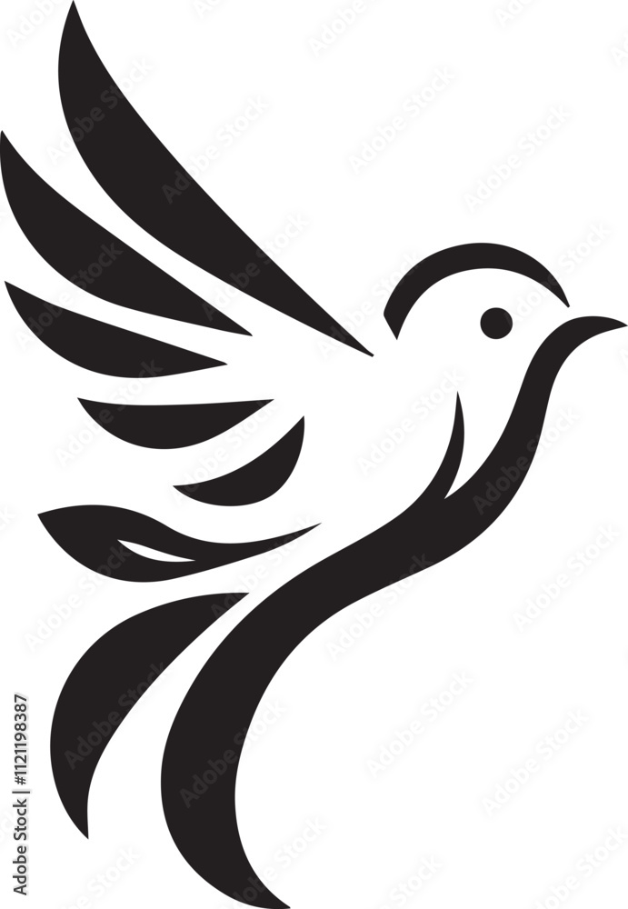 Obraz premium Minimalist black and white bird vector design perfect for logos, illustrations, and creative projects. Clean lines and simple design make it versatile for various digital and print applications.