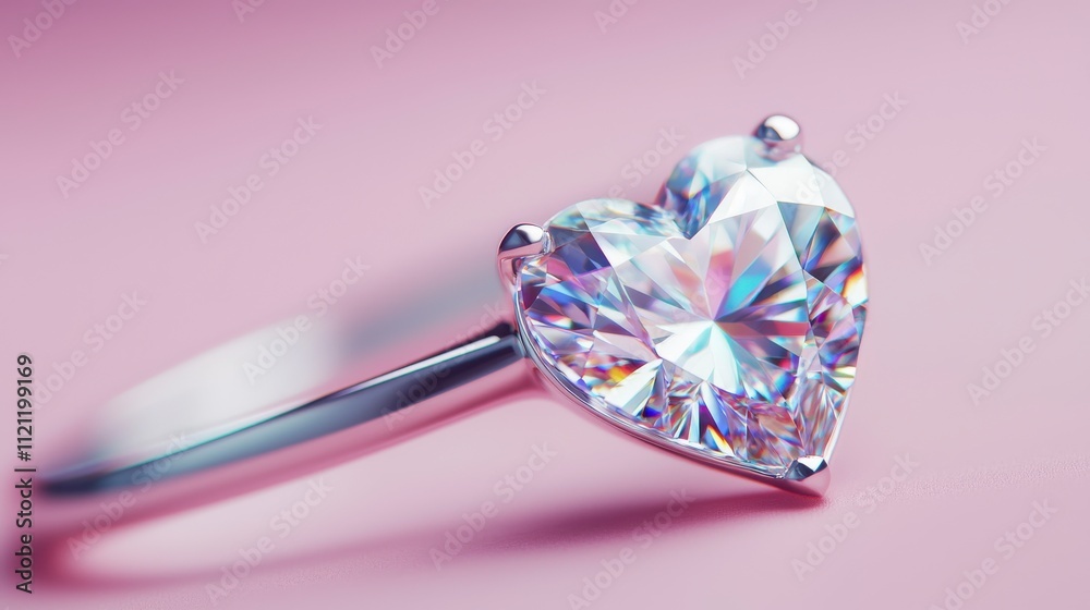 Stunning Heart-Shaped Engagement Ring with Sparkling Diamond Set Against a Soft Pink Background for Romantic and Luxury Themes Stunning Heart-Shaped Engagement Ring with Sparkling Diamond Set Against a Soft Pink Background for Romantic and Luxury Themes