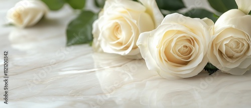 White roses bouquet on a grey background with bokeh and copy space