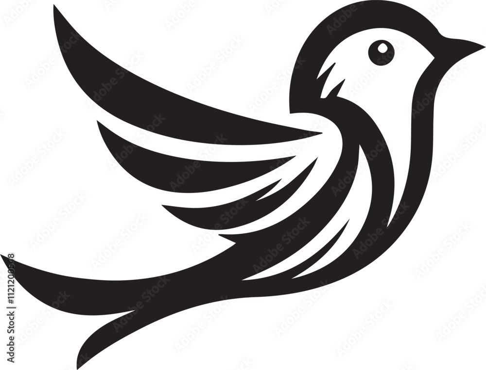 Obraz premium Minimalist black and white bird vector design perfect for logos, illustrations, and creative projects. Clean lines and simple design make it versatile for various digital and print applications.