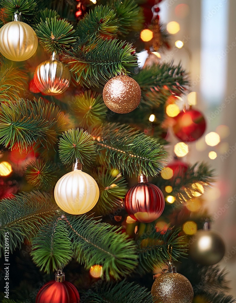 A close up of a christmas tree with ornaments. christmas tree decoration. christmas tree with balls. wallpaper christmas A close up of a christmas tree with ornaments. christmas tree decoration. christmas tree with balls. wallpaper christmas