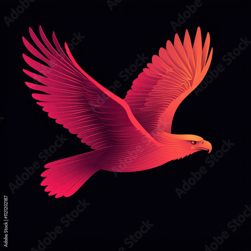 Soaring eagle logo with dynamic glowing gradients in vibrant colors. This striking design captures essence of freedom and power, perfect for branding or artistic projects photo