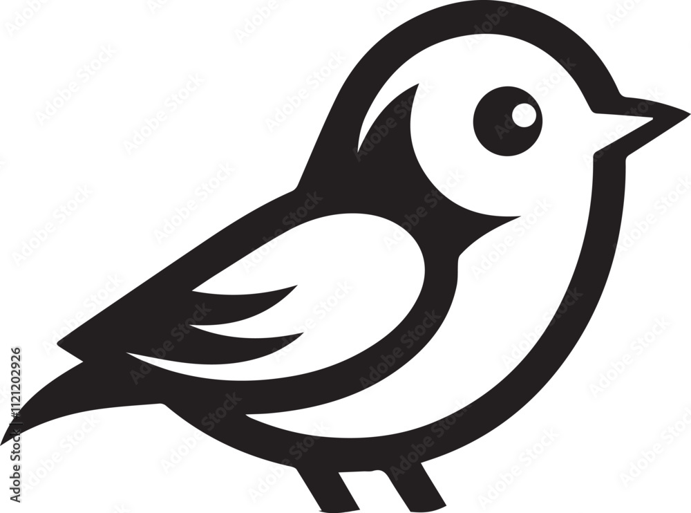 Obraz premium Minimalist black and white bird vector design perfect for logos, illustrations, and creative projects. Clean lines and simple design make it versatile for various digital and print applications.