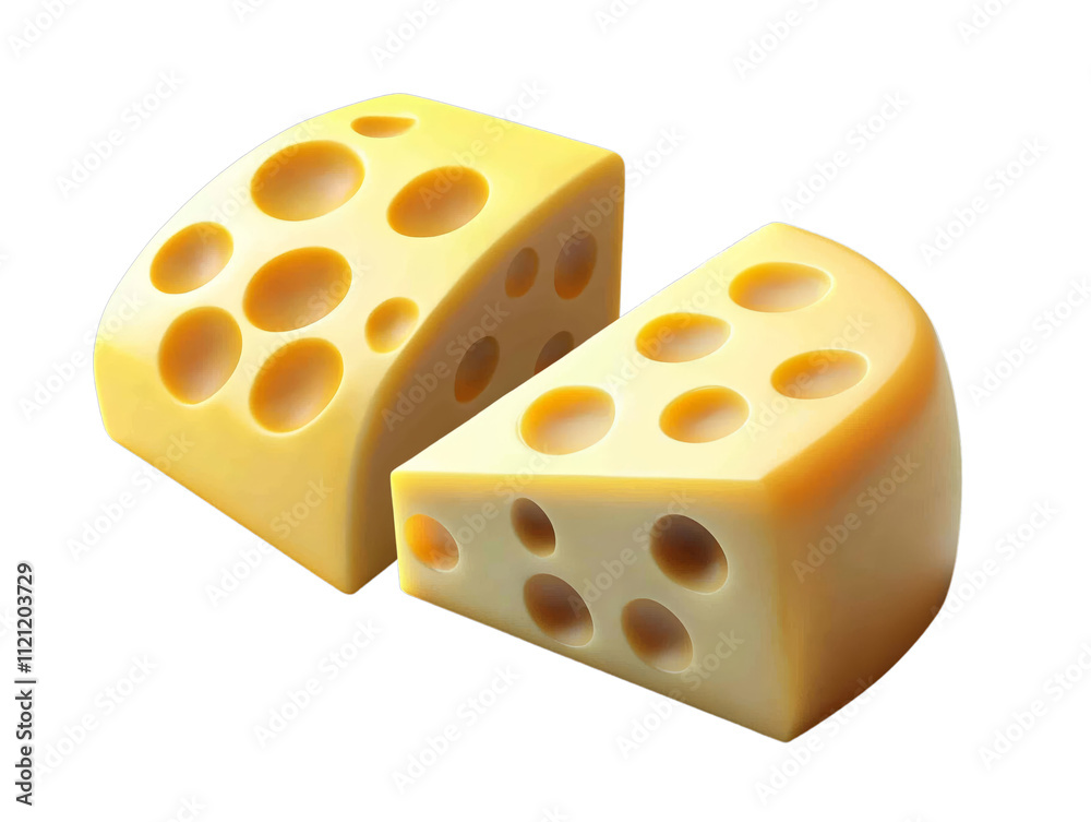 Two whimsical 3D icon-style wedge of Swiss cheeses on a transparent background. Two whimsical 3D icon-style wedge of Swiss cheeses on a transparent background.