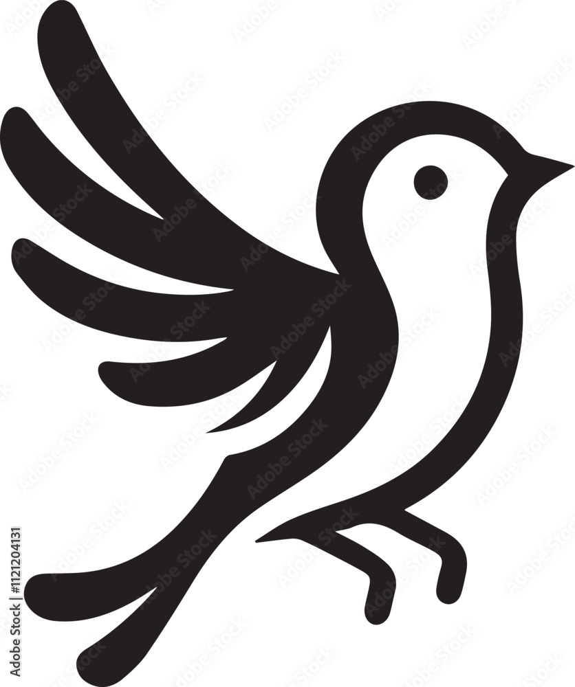 Obraz premium Minimalist black and white bird vector design perfect for logos, illustrations, and creative projects. Clean lines and simple design make it versatile for various digital and print applications.