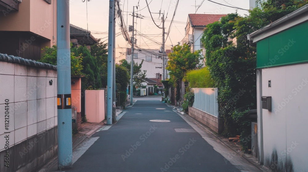 Tranquil Residential Street at Dusk in a Suburban Neighborhood Tranquil Residential Street at Dusk in a Suburban Neighborhood