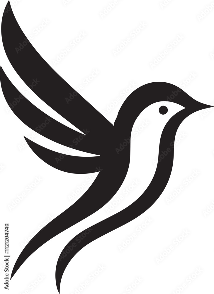 Obraz premium Minimalist black and white bird vector design perfect for logos, illustrations, and creative projects. Clean lines and simple design make it versatile for various digital and print applications.
