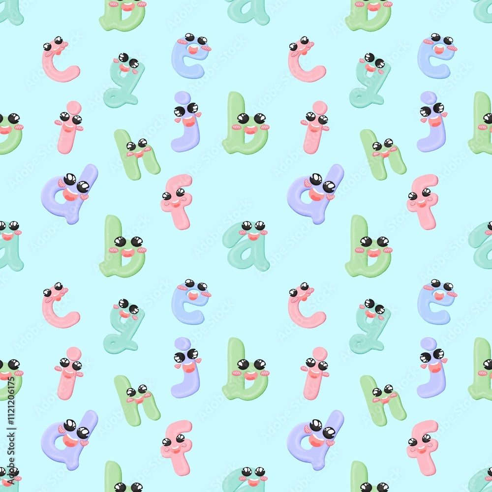 Seamless pattern with pastel colored letters and a smile. Seamless pattern with pastel colored letters and a smile.