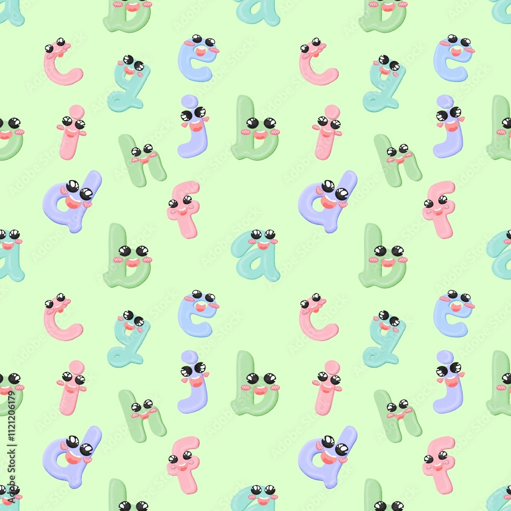 Seamless pattern with pastel colored letters and a smile. Seamless pattern with pastel colored letters and a smile.