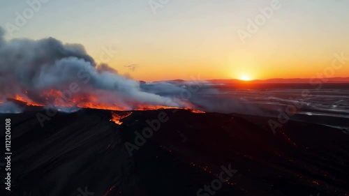 A breathtaking sunset over a volcanic landscape, highlighting nature's beauty and power.