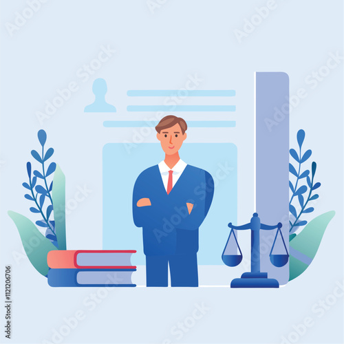Lawyer, attorney, jurisprudence concept. Flat vector illustration.