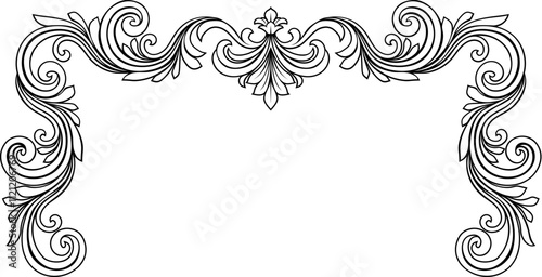 A filigree heraldic crest motif floral pattern border frame. Original design in a vintage style.
