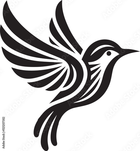 Minimalist black and white bird vector design perfect for logos, illustrations, and creative projects. Clean lines and simple design make it versatile for various digital and print applications. photo