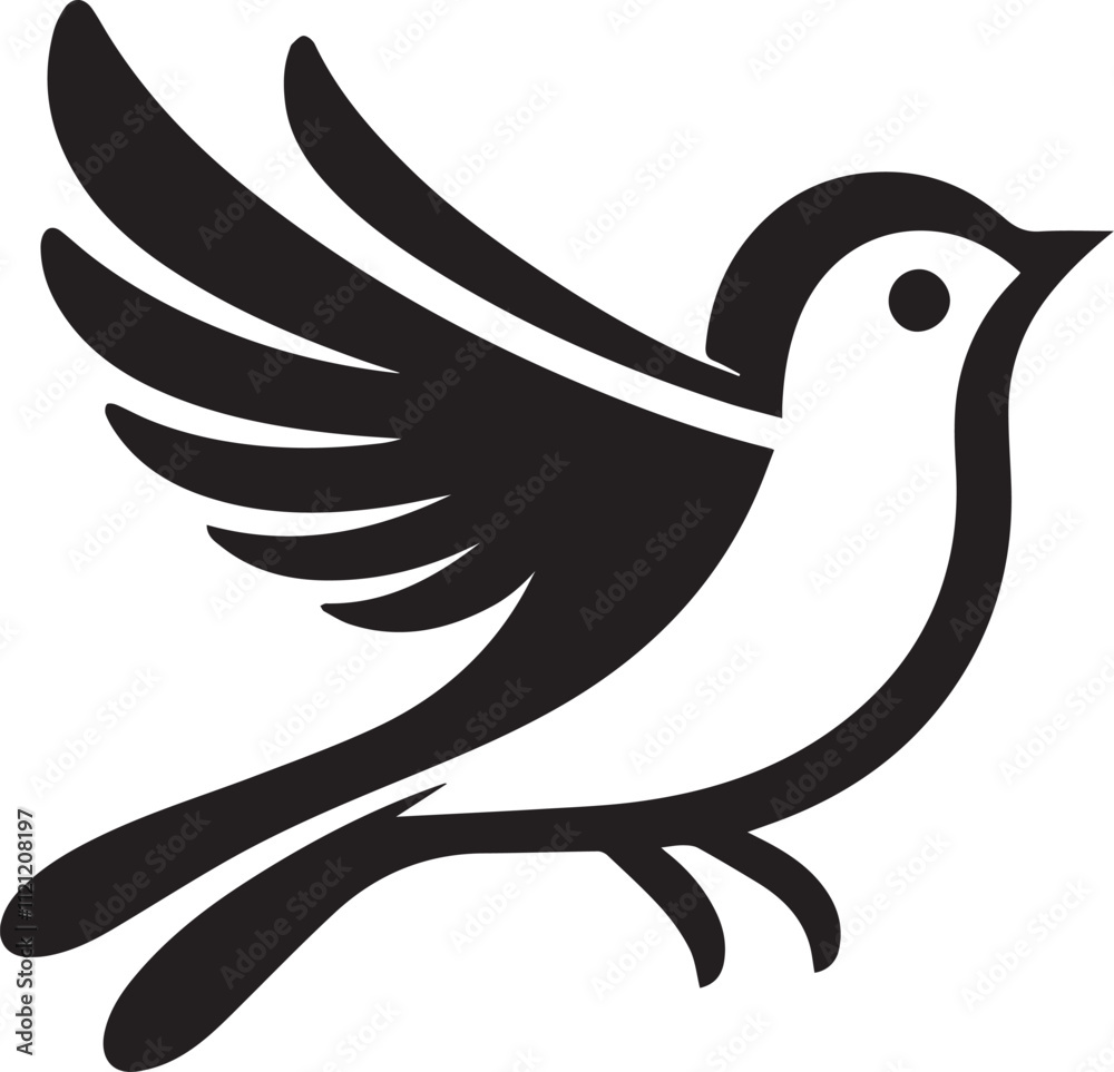 Obraz premium Minimalist black and white bird vector design perfect for logos, illustrations, and creative projects. Clean lines and simple design make it versatile for various digital and print applications.