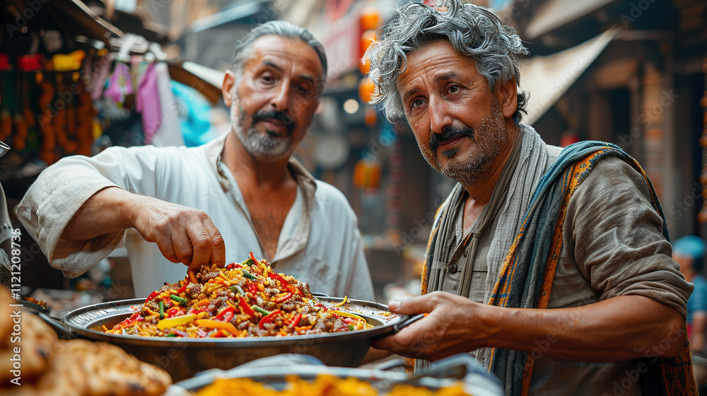 Man Experiencing Authentic Street Food Delight Man Experiencing Authentic Street Food Delight