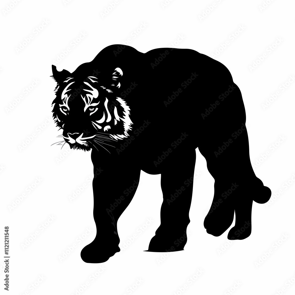 Detailed Tiger Silhouette: A Majestic Wild Predator in Action Detailed Tiger Silhouette: A Majestic Wild Predator in Action