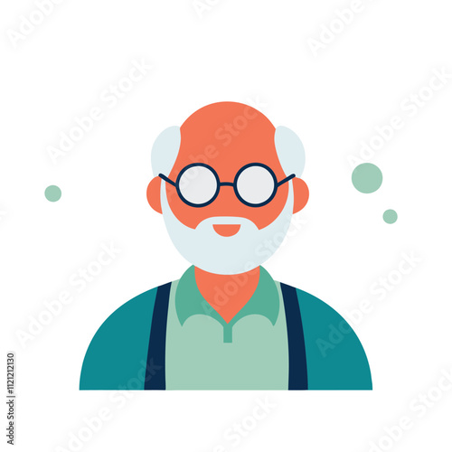 Old man with glasses and beard. Vector illustration in flat style.