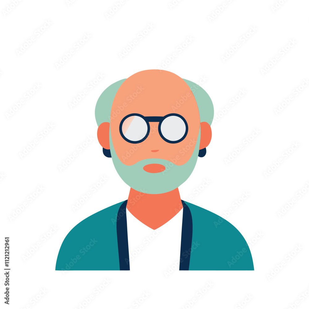 Old man with glasses and beard. Vector illustration in flat style. Old man with glasses and beard. Vector illustration in flat style.