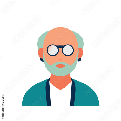 Old man with glasses and beard. Vector illustration in flat style.