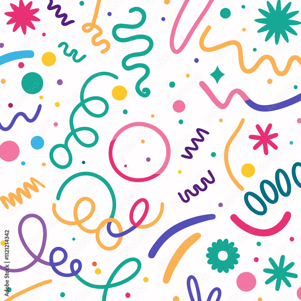 Colorful confetti and swirls pattern. Colorful confetti and swirls pattern.