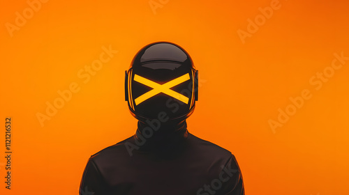 Dark Astronaut with Two Yellow Xs Over His Eyes, Featuring a Mysterious and Futuristic Design in a Space-Themed Setting photo