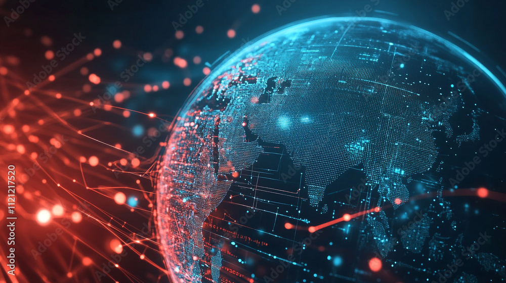 Internet connection world map with neon light effects, Internet, business, technology and network concept background with glowing effects, Advanced data visualization applied to technological design.