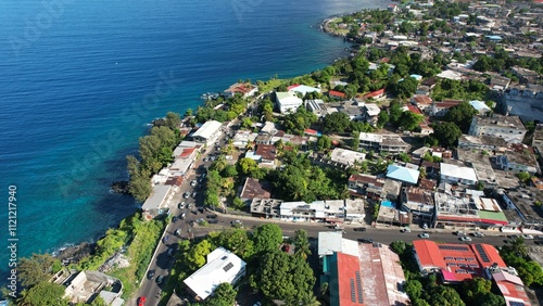 Aerial view of buildings in Moheli, Comoros