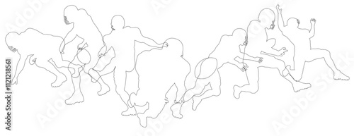 Silhouette American football player set. Active sports people healthy players fitness silhouettes concept.