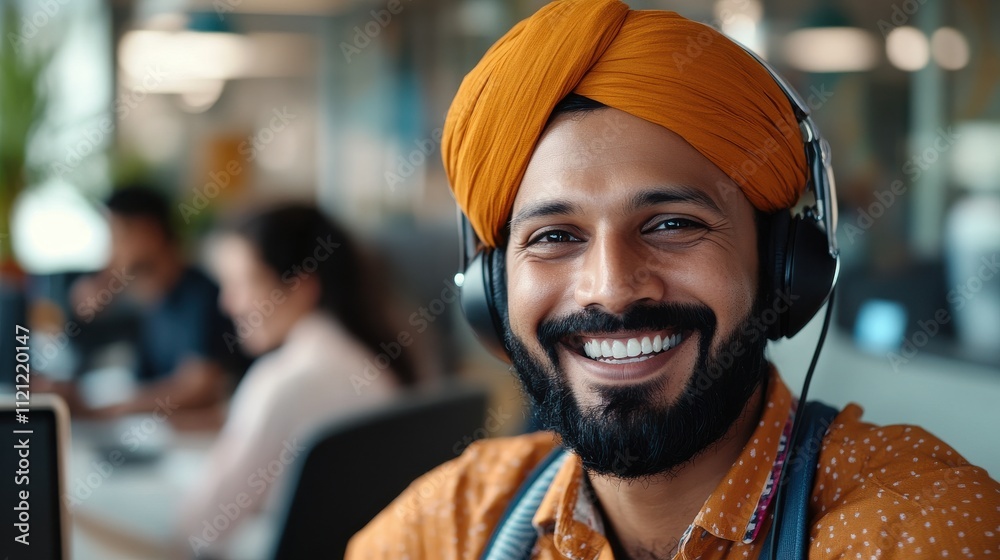 happy indian panjabi man sitting at office happy indian panjabi man sitting at office
