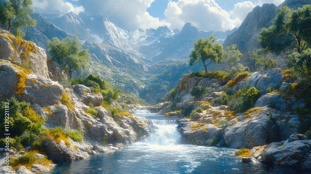 Untamed Mountain Gorge with Towering Cliffs and Rapids Untamed Mountain Gorge with Towering Cliffs and Rapids