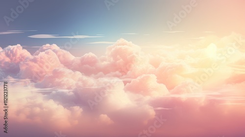 Tranquil Dawn with Pastel-Colored Clouds and Radiant Sunbeams, Soft Sky Transition