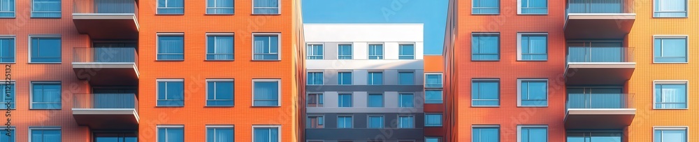 A shimmering skyscraper reflected in the windows of an old apartment building. A shimmering skyscraper reflected in the windows of an old apartment building.