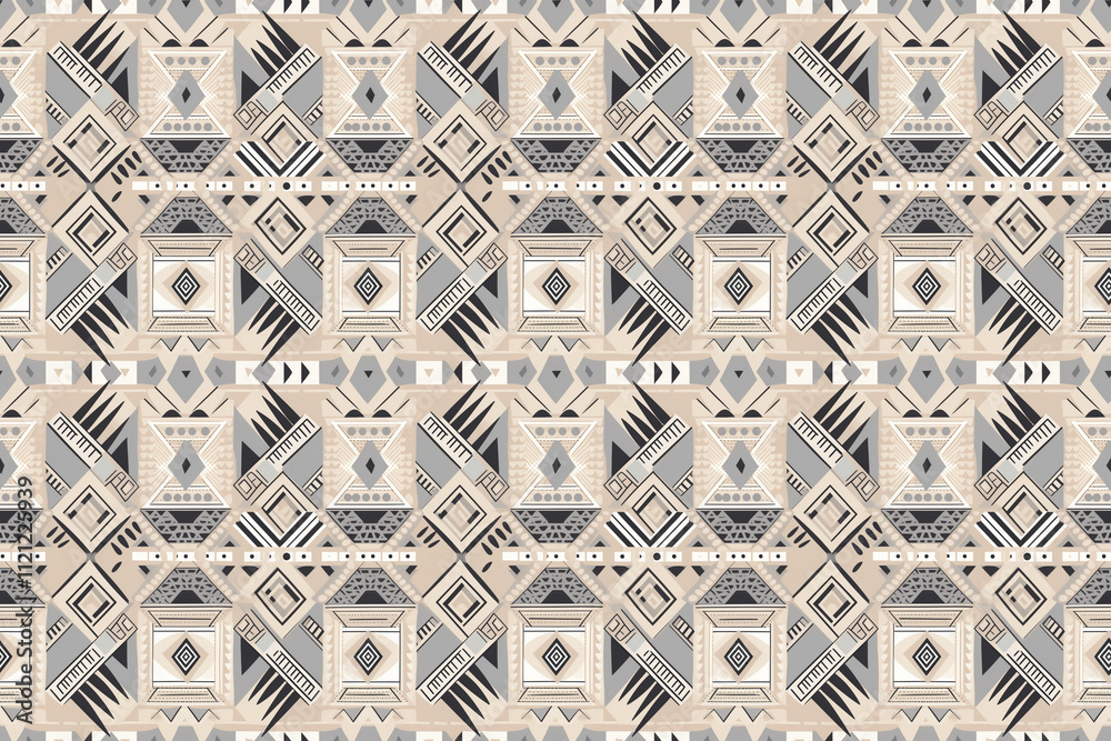 Seamless tribal african beige and gray pattern background