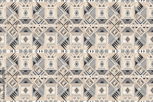 Seamless tribal african beige and gray pattern background