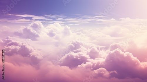 Soft Pastel Sky with Fluffy Pink and Purple Clouds, Dreamy Dawn or Dusk Atmosphere