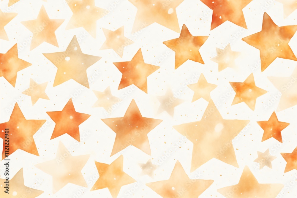 Fototapeta premium Watercolor orange and beige stars pattern background