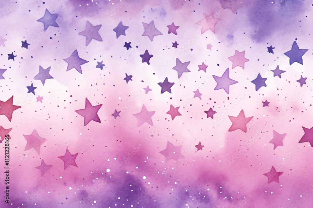 Watercolor purple and pink stars pattern background Watercolor purple and pink stars pattern background