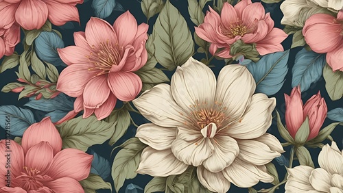 Wallpaper Mural Vintage botanical seamless flower pattern background  Torontodigital.ca