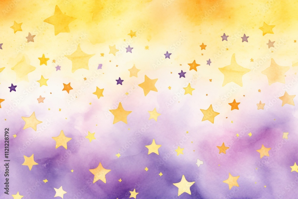 Watercolor yellow and purple stars pattern background Watercolor yellow and purple stars pattern background