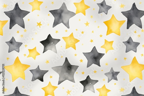 Watercolor yellow and gray stars pattern background