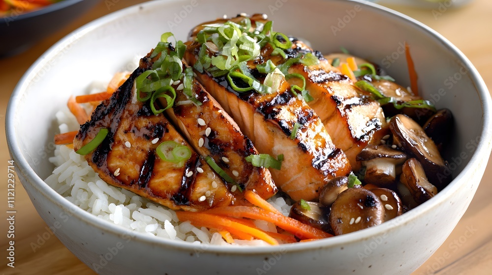 Delicious Salmon Teriyaki Bowl with Vegetables Delicious Salmon Teriyaki Bowl with Vegetables