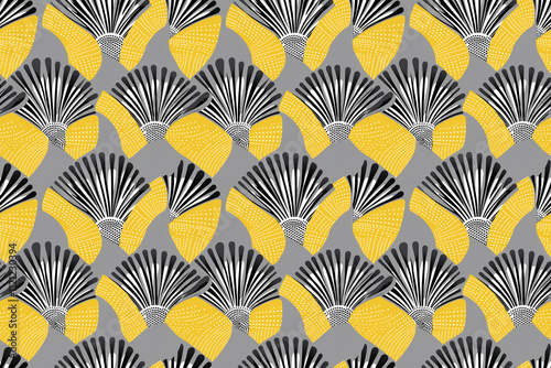 Seamless yellow and gray african wax cloth style pattern